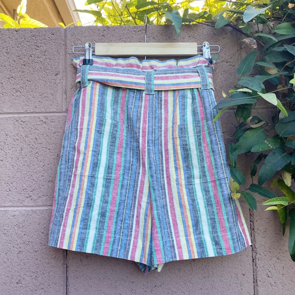 MARINE LAYER NWOT Multicolor Striped Hemp Audrey High Waisted Belted Shorts - Picture 5 of 10